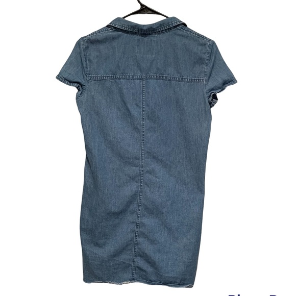 Zara Denim Raw Hem Button Up Mini Shirt Dress medium Preowned casual - Picture 3 of 6